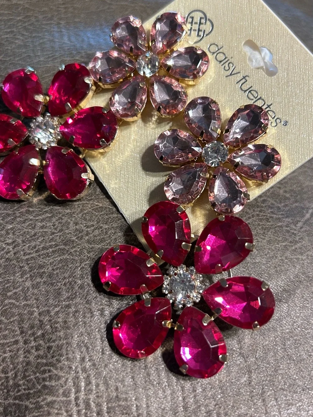 Daisy Fuentes Post Earrings Fuchsia Light Pink Floral Crystals Barbiecore NWT